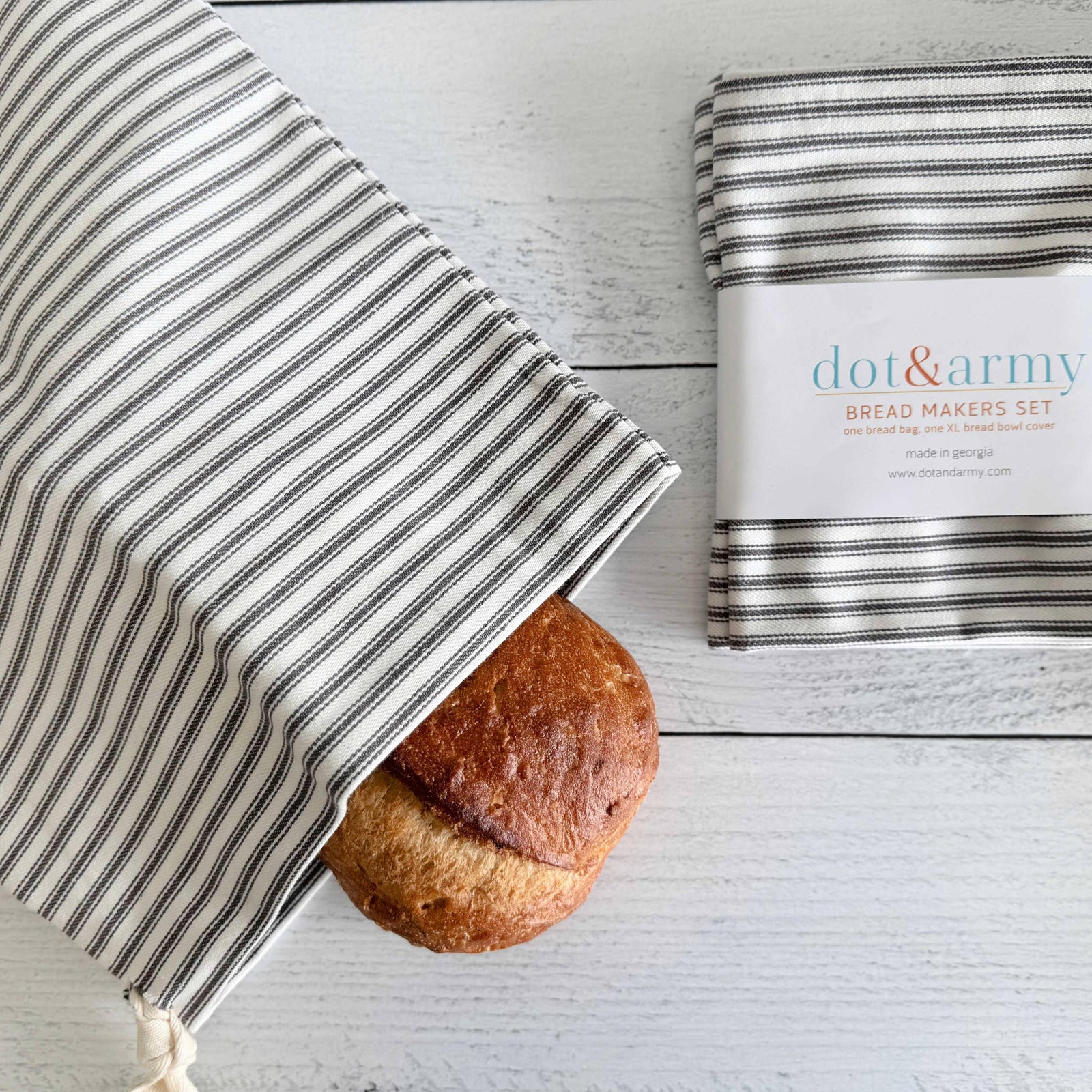 Stripe Bread Bags, Grey Ticking