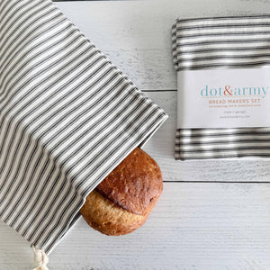 Stripe Bread Bags, Grey Ticking