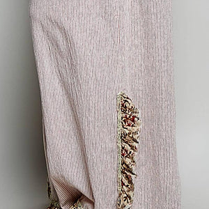 High Rise Floral Patch Ruffle Wide Leg Pants: PINK STRIPE