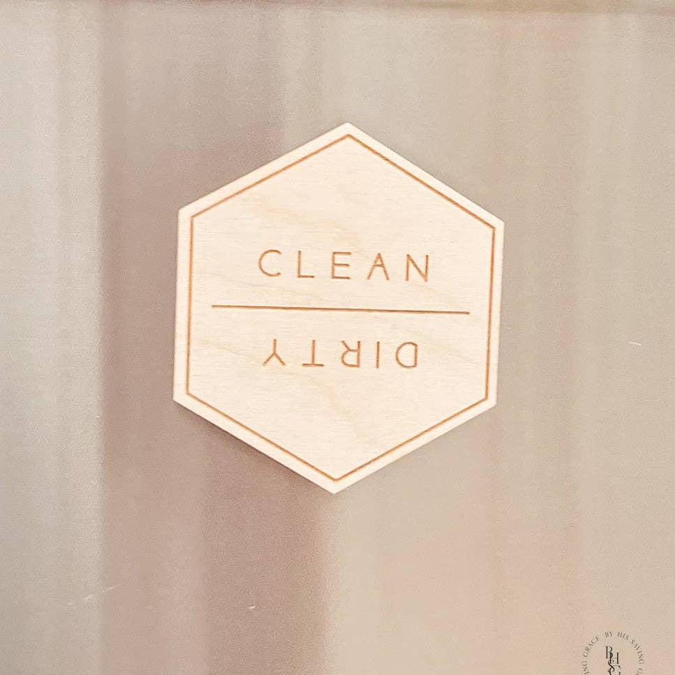 Wooden Clean | Dirty Dishwasher Magnet: Hexagon