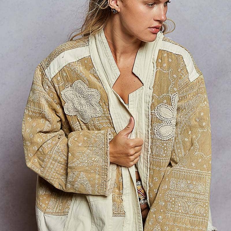 Paisley Pattern Patch Jacket: Natural