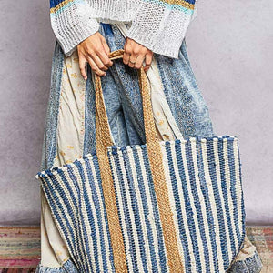 Cotton Weave Stripe Denim Tote Bag