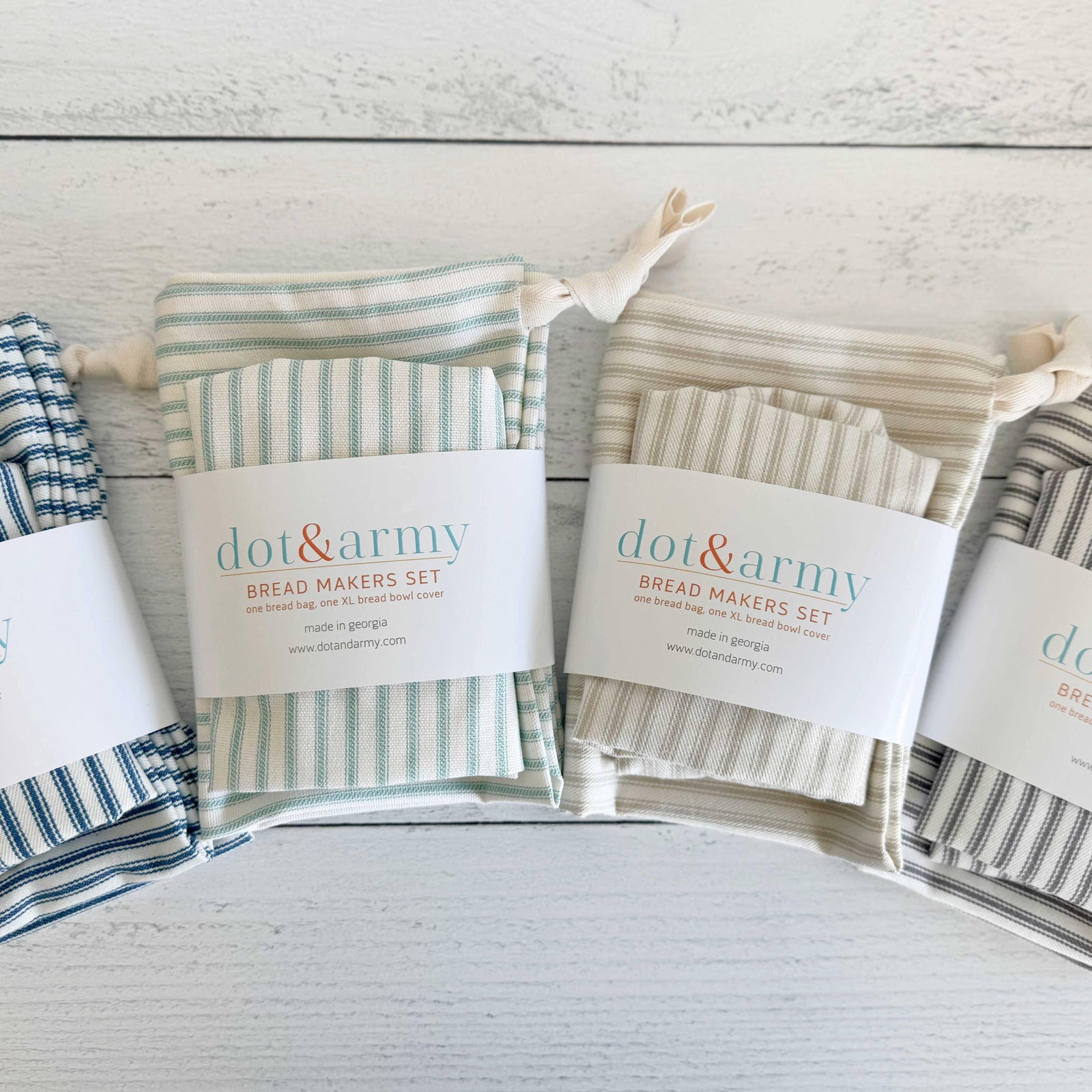 Bread Makers Set in Ticking Stripes, bread bag & bowl cover: Ocean