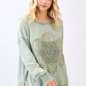 Flower Patch Mineral Wash Top: Sage