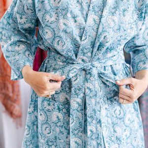 Coastal Comfort Block Print Robe