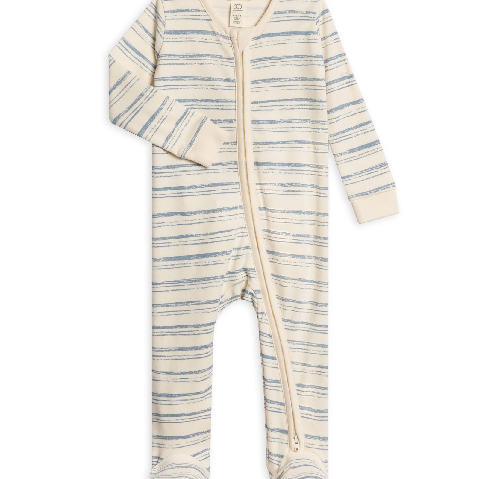 Organic Baby Peyton Footed Sleeper - Wave Stripe / Rain
