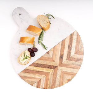 Serving Board, Marble & Wood Round Cheese Board