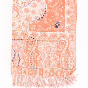 Woven Embroidered Women's Wool Wrap: Salmon
