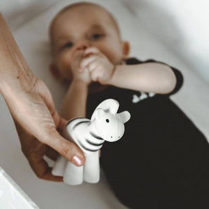 Zebra Natural Organic Rubber Teether, Rattle & Bath Toy
