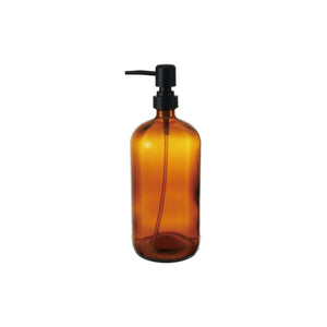 Large Glass Dispenser with Pump, Amber & Black