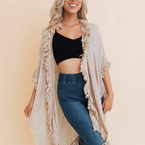 Sun-bleached Fringe Ruffle Kimono