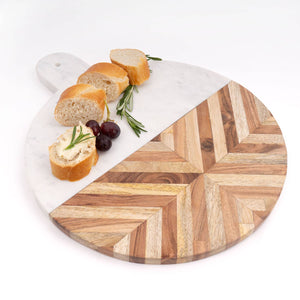 Serving Board, Marble & Wood Round Cheese Board