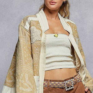 Paisley Pattern Patch Jacket: Natural