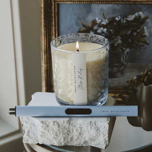 Stress Relief 12 oz Soy Candle, Blue Tinted Floral Jar