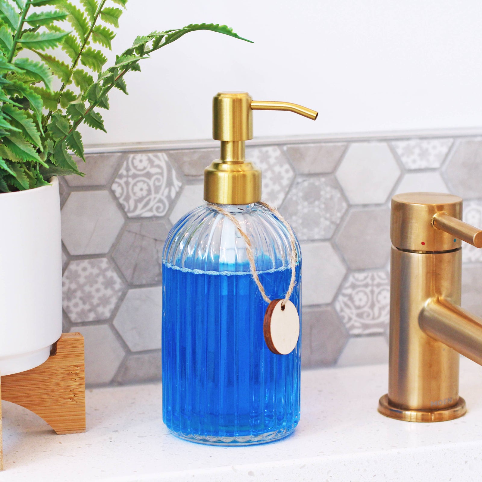 Refillable 14oz Glass Lotion/Soap Bottle - Brass Pump