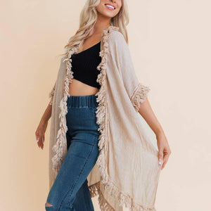 Sun-bleached Fringe Ruffle Kimono