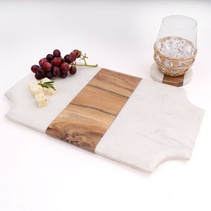 Marble & Wood Round Coaster Set