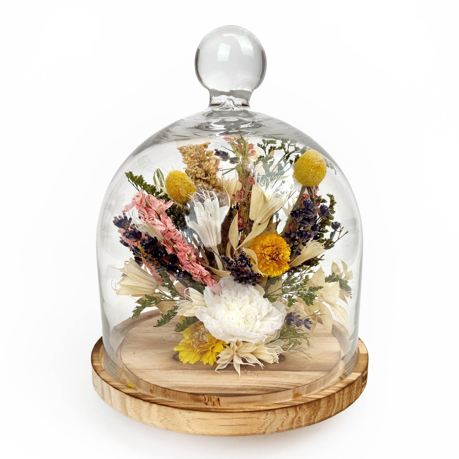 10" White Carnation & Lavender Botanical Cloche