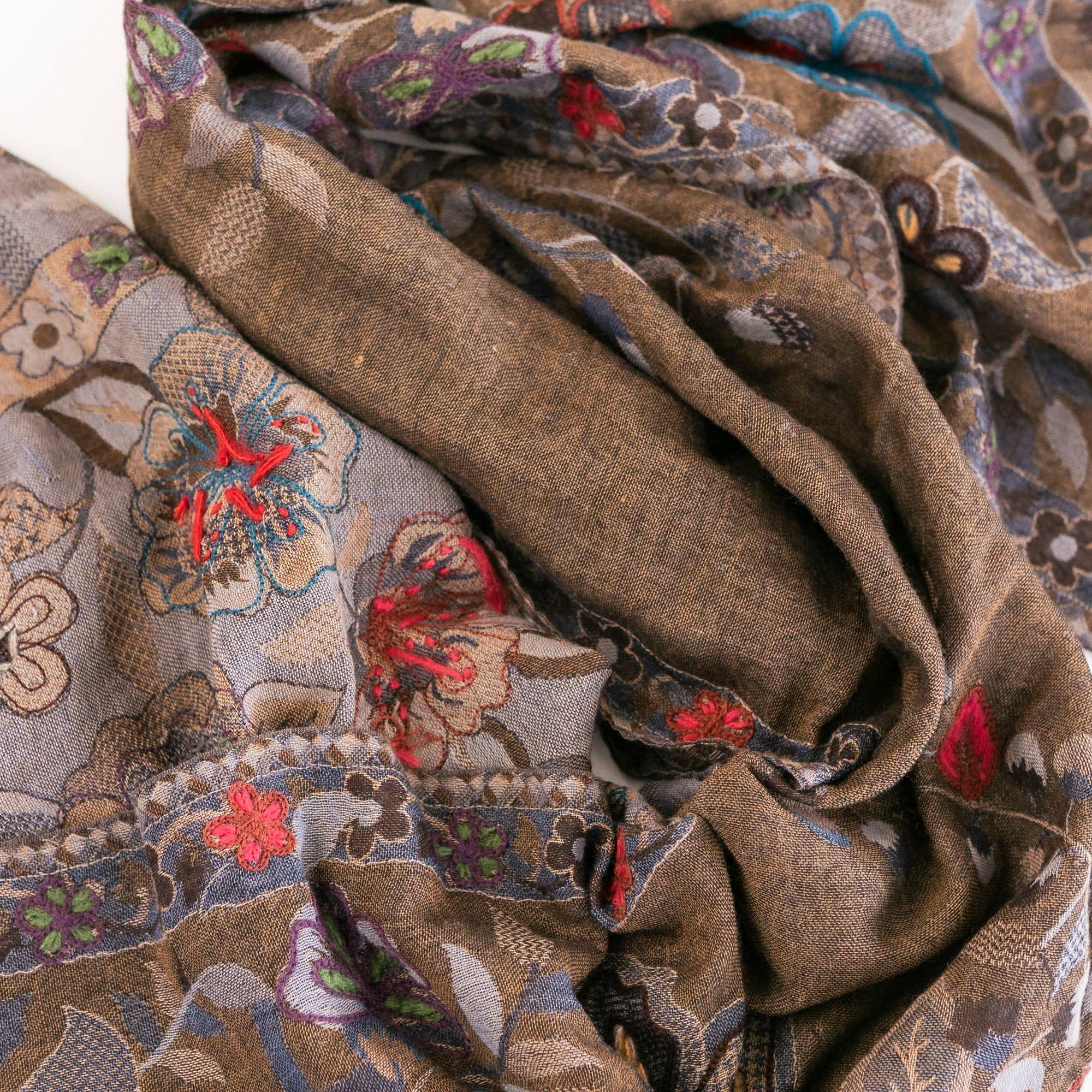 Woven Embroidered Women's Wool Wrap: Salmon