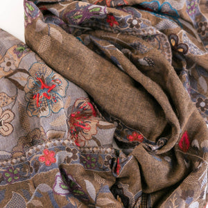 Woven Embroidered Women's Wool Wrap: Salmon