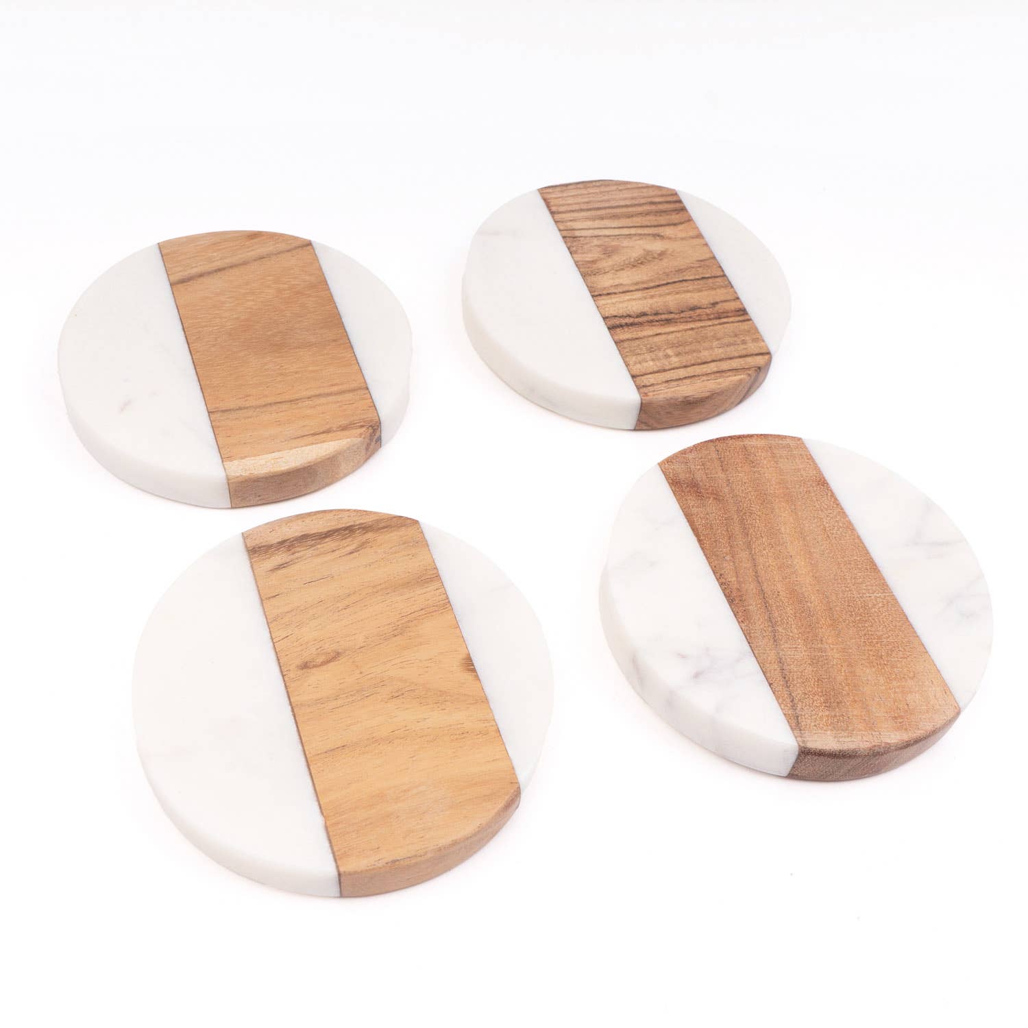 Marble & Wood Round Coaster Set
