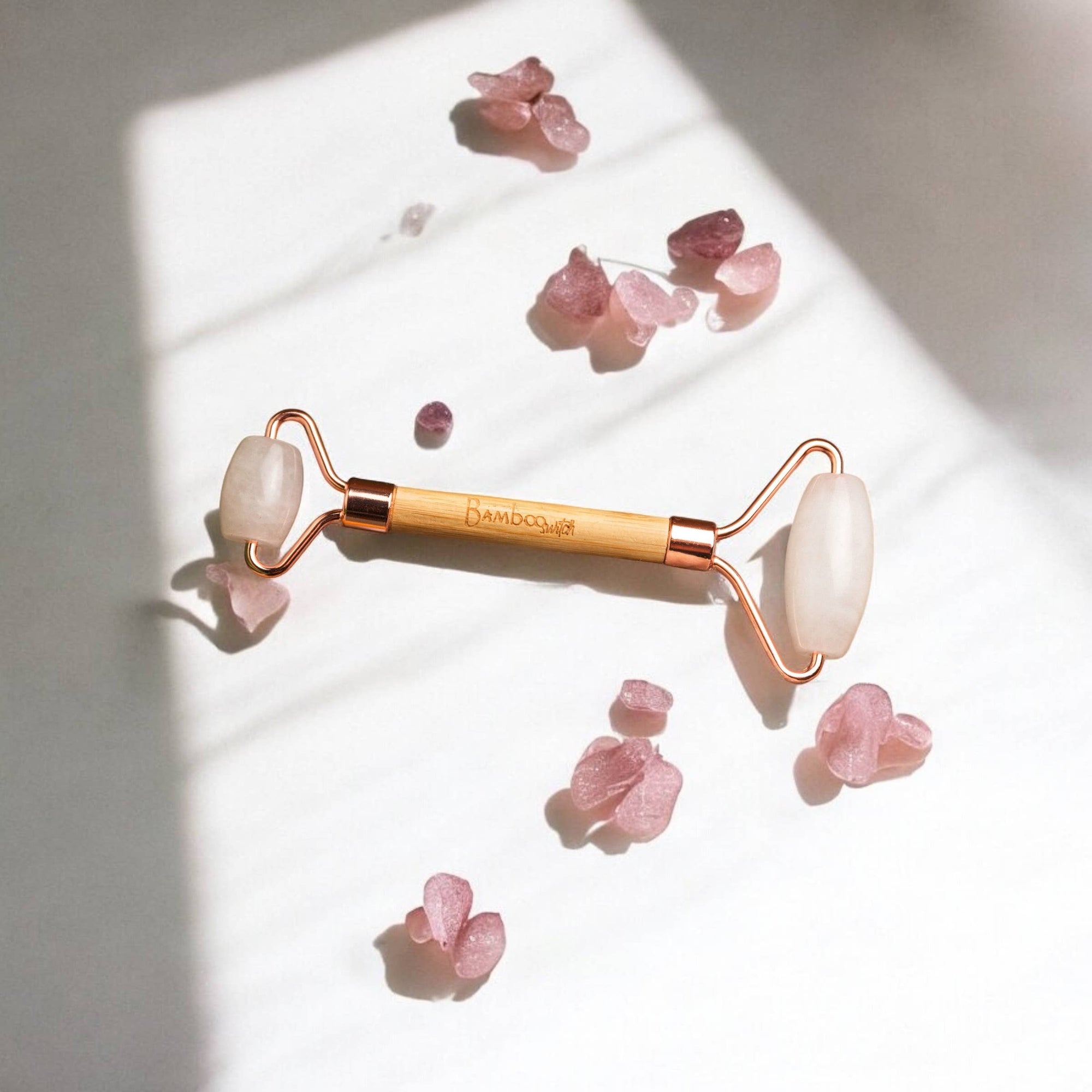 Bamboo Facial Massage Roller | Self Care Bestseller: Rose Quartz