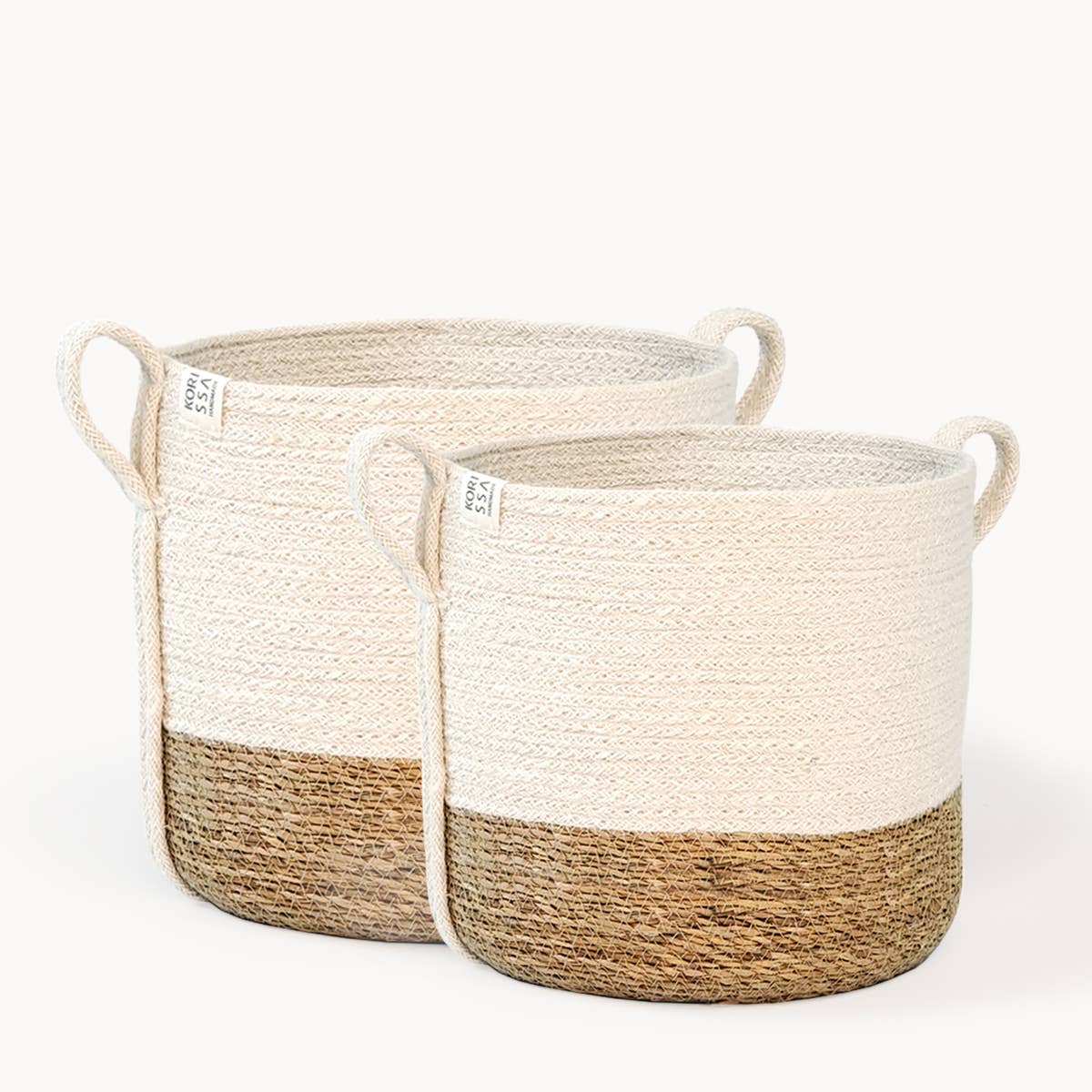 Handwoven Storage l Savar Basket with Side Handle-Set of 2 - Lemon & Lavender