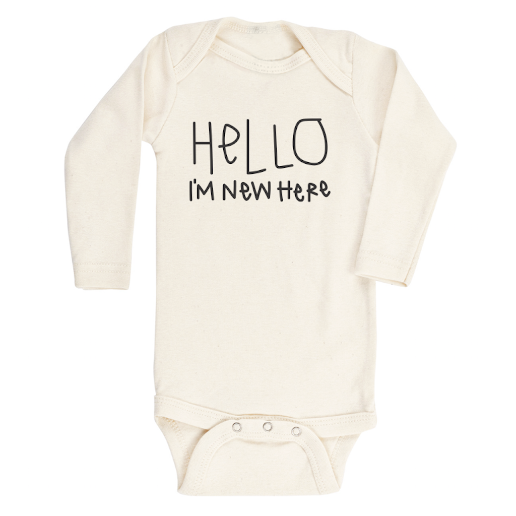 Hello Im New Here Organic Cotton Baby Bodysuit | Long Sleeve - Lemon & Lavender