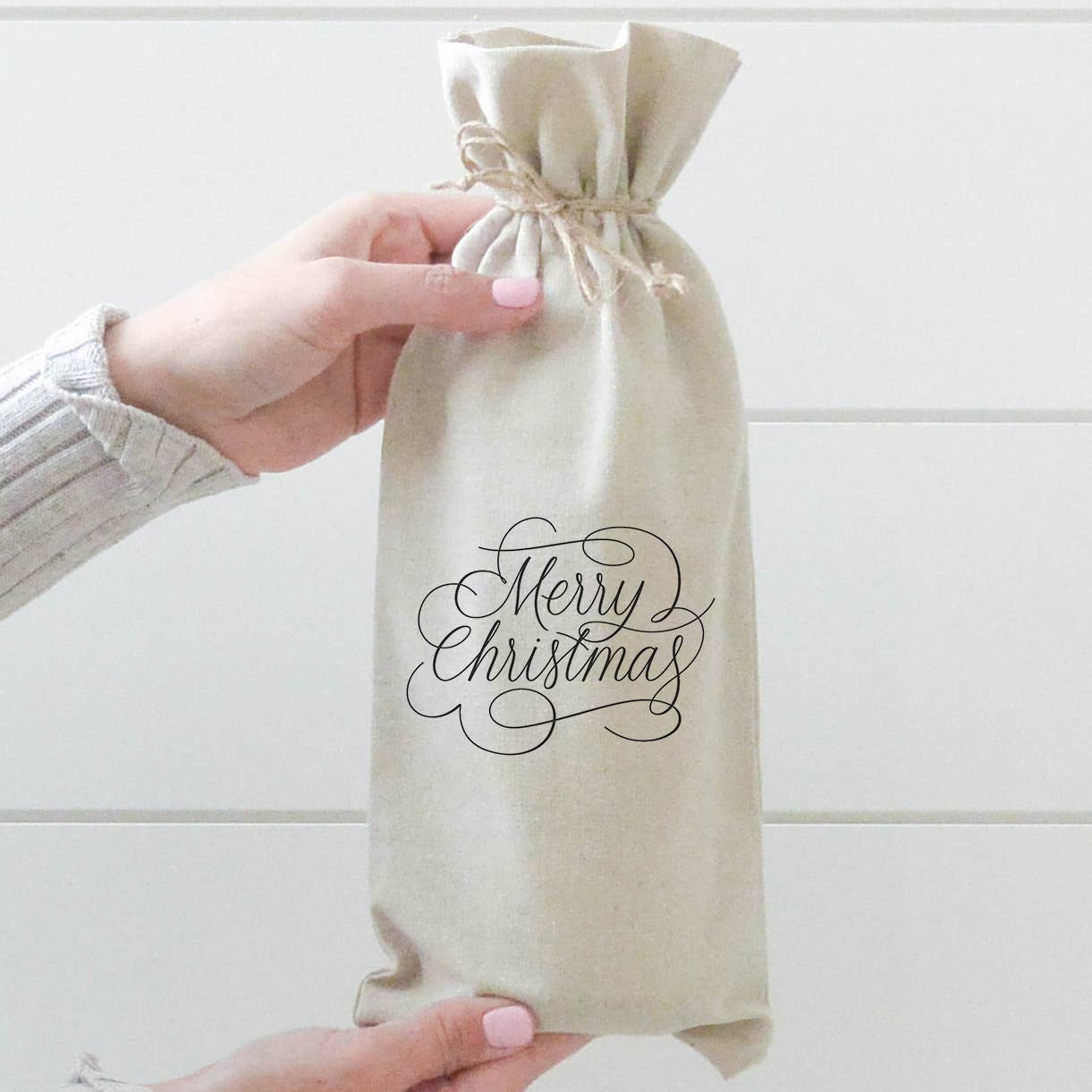 Merry Christmas Wine Bag: Natural Cotton/Linen - Lemon & Lavender