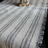 Rustic Fringed Gray Striped Linen Table Runners - 2 Size Options
