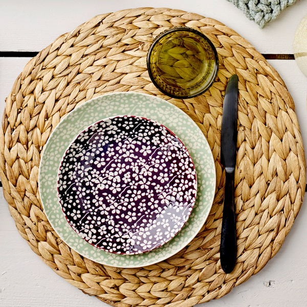 14"  round jute placemat, placemats, eco-friendly, sustainable, zero waste, Lemon & Lavender, South & Pine