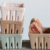 4" Square Textured Stoneware Berry Baskets
