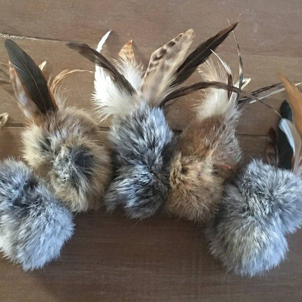 Natural Rabbit Fur & Feathers, Handmade Cat Toys, Birbits